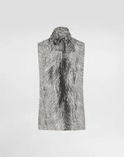 DOLCE & GABBANA FUR-PRINT CHIFFON PUSSY-BOW SHIRT
