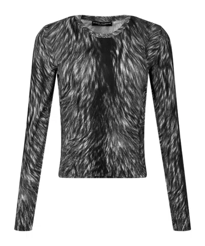 Dolce & Gabbana Fur-print Silk Cardigan In Gray