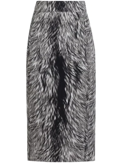 Dolce & Gabbana Fur-print Midi Skirt In Vq Grigio