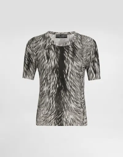 DOLCE & GABBANA FUR-PRINT SILK SWEATER