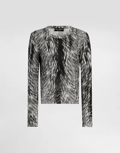DOLCE & GABBANA FUR-PRINT SILK SWEATER