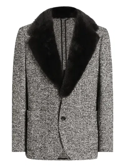 Dolce & Gabbana Fur-trimmed Blazer In Gray