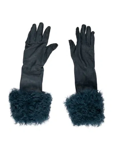 Pre-owned Dolce & Gabbana Fur Trimmed Gloves In Blue