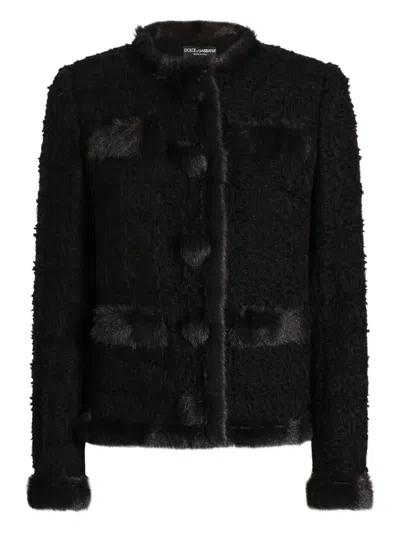 Dolce & Gabbana Fur-trimmed Tweed Jacket In Black