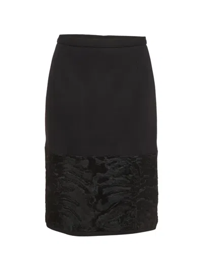 Pre-owned Dolce & Gabbana Fur-trim Midi Skirt In Black