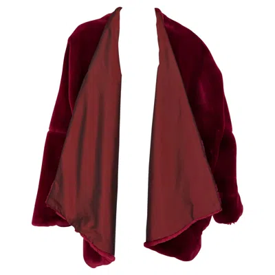 Pre-owned Dolce & Gabbana F/w 1989  Cranberry Red Faux Fur Oversized Shawl Coat Jacket It40