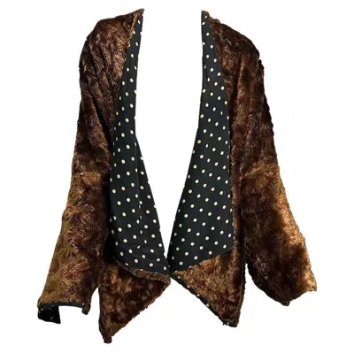 Pre-owned Dolce & Gabbana F/w 1989  Runway Ad Brown Faux Fur Polka Dot Shawl Jacket