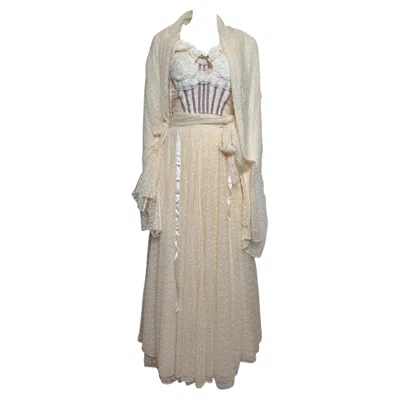 Pre-owned Dolce & Gabbana F/w 1993 Cream Lace Corset Bustier, Skirt And Shawl Ensemble In White
