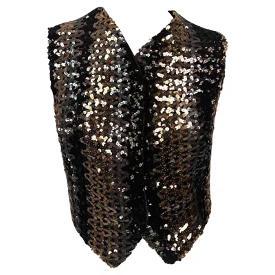 Pre-owned Dolce & Gabbana F/w 1994  Brown Sequin Crushed Velvet Vest Sleeveless Top It42