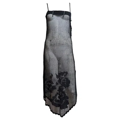 Pre-owned Dolce & Gabbana F/w 1997 Black Crochet Mesh Slip Dress