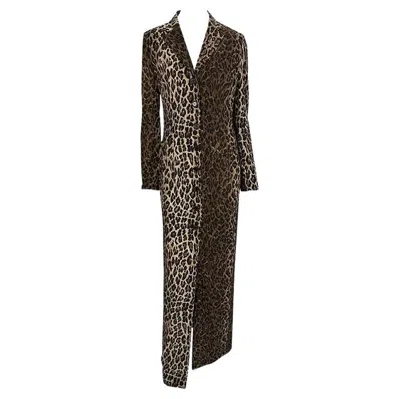 Pre-owned Dolce & Gabbana F/w 1997  Runway Sheer Brown Leopard Print Maxi Coat Dress 38it