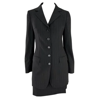 Pre-owned Dolce & Gabbana F/w 1998  Black Grey Pinstripe Fitted Mini Skirt Suit 38it In Gray