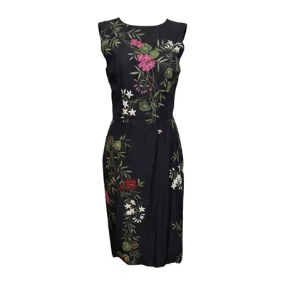 Pre-owned Dolce & Gabbana F/w 1998 Floral Print Silk Sheath Dress In Black