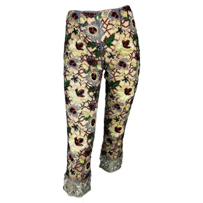 Pre-owned Dolce & Gabbana F/w 1999  Runway Floral Beaded Rhinestone Cropped Pants Nwt It40 In Brown
