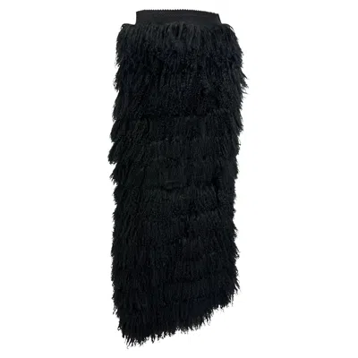 Pre-owned Dolce & Gabbana F/w 1999  Runway Mongolian Lamb Tiered Fur Sheer Black Skirt It38