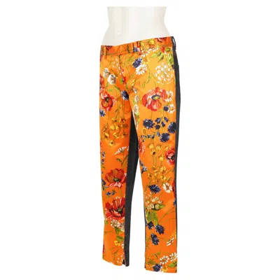 Pre-owned Dolce & Gabbana F/w 1999 Runway Silk-denim Hybrid Pants With Floral Print It 40 In Orange