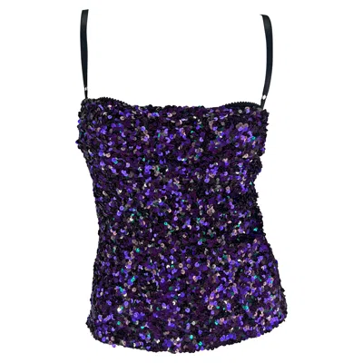Pre-owned Dolce & Gabbana F/w 2000  Purple Sequin Bodycon Bustier Bra Tube Top 40it
