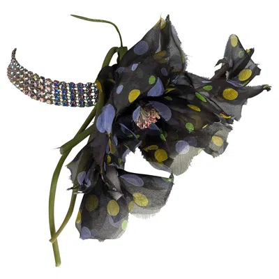 Pre-owned Dolce & Gabbana F/w 2000  Swarovski Rhinestone Chiffon Flower Choker Necklace In Multi