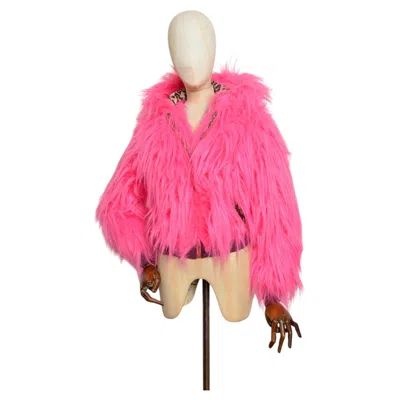 Pre-owned Dolce & Gabbana F/w 2001  D&g Hot Pink Faux Fur Hooded Bomber Jacket