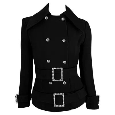 Pre-owned Dolce & Gabbana F/w 2001  Double Rhinestone Buckle Black Wool Jacket 38it
