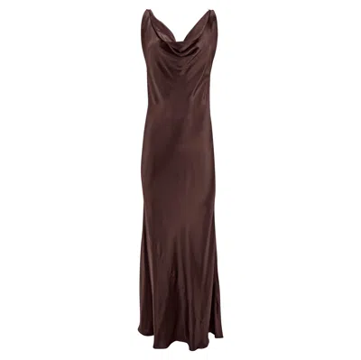 Pre-owned Dolce & Gabbana F/w 2002  Brown Bias Cut Silk Satin Cowl Neck Gown 38it