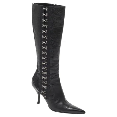 Pre-owned Dolce & Gabbana F/w 2003 Corset Hook And Eye Closure Leather Boots In Black