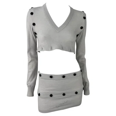 Pre-owned Dolce & Gabbana F/w 2003  Adjustable Button Grey Cropped Sweater Mini Skirt Set In Gray