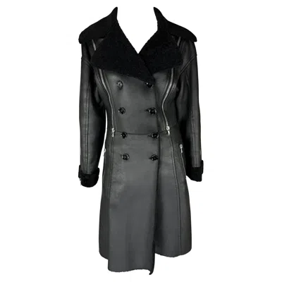Pre-owned Dolce & Gabbana F/w 2003  Shearling Lined Black Leather Adjustable Zip Coat