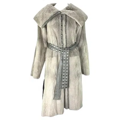 Pre-owned Dolce & Gabbana F/w 2003  Snap Adjustable Grey Orylag Fur Leather Coat In Gray