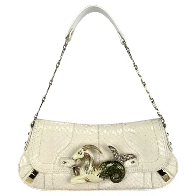Pre-owned Dolce & Gabbana F/w 2004  Rhinestone Capriorn White Python Horoscope Shoulder Bag