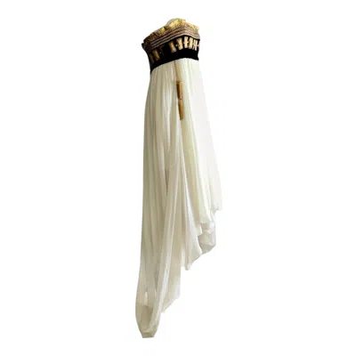 Pre-owned Dolce & Gabbana F/w 2006 Empire Style Corset Tassel Goddess Gown 44 In Sand