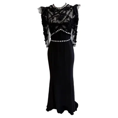 Pre-owned Dolce & Gabbana Fw 2010 Runway Black Evening Gown W/ Crystal Trim It 38