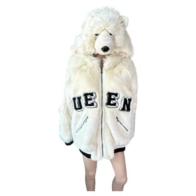 Pre-owned Dolce & Gabbana F/w 2017 Runway Teddy Bear Hood Queen Eco Fur Bomber Jacket Coat In Gray