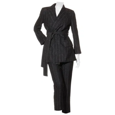 Pre-owned Dolce & Gabbana Fw16 Charcoal Alpaca-blend Pinstripe Belted Pantsuit, It 40 In Black