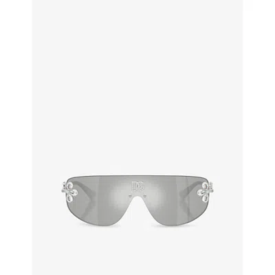 Dolce & Gabbana G2333b Shield-frame Metal Sunglasses In Silver