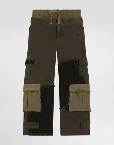 Dolce & Gabbana Kids' Gabardine And Canvas Trousers In Green