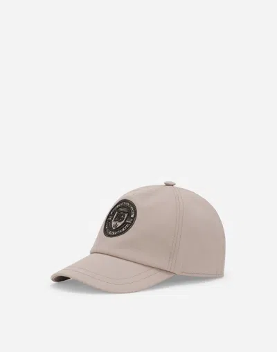 Dolce & Gabbana Gabardine Baseball Cap With Dg Logo In Beige