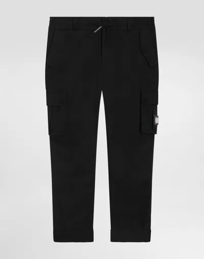 Dolce & Gabbana Kids' Gabardine Cargo Trousers In Black
