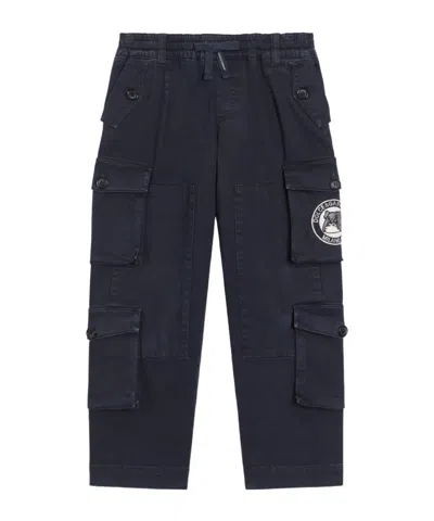 Dolce & Gabbana Kids' Gabardine Cargo Trousers In Black