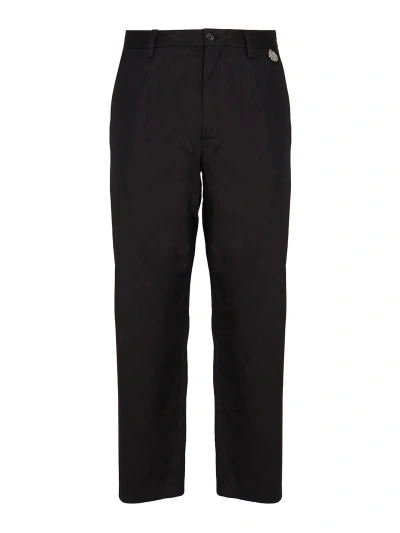 Dolce & Gabbana Gabardine Cotton Coin Detail Trousers In Black