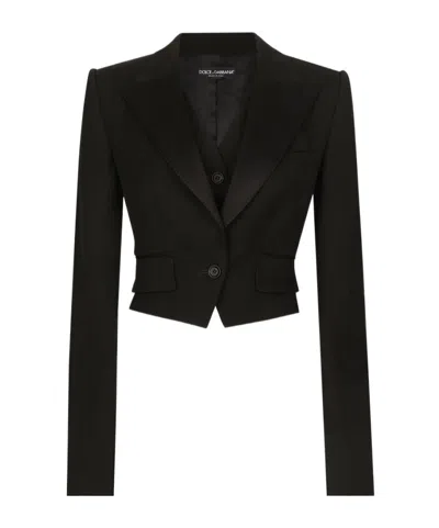DOLCE & GABBANA DOLCE  GABBANA CROPPED GABARDINE TUXEDO JACKET