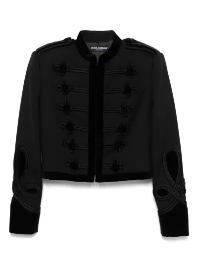 Dolce & Gabbana Gabardine-jacke Mit Schulterklappen In Black