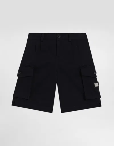Dolce & Gabbana Gabardine Shorts With Branded Tag In Blue