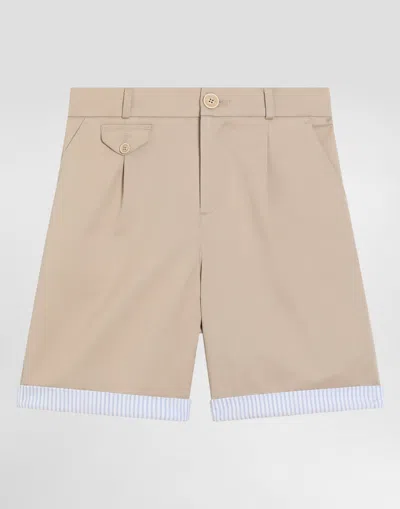 Dolce & Gabbana Gabardine Shorts With Dolce&gabbana Logo In Beige