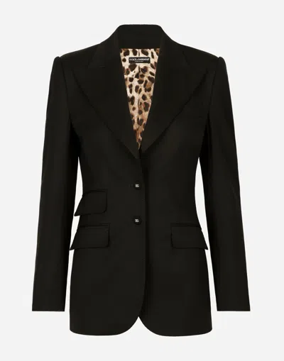 Dolce & Gabbana Gabardine Turlington Jacket With Top-stitching In Black