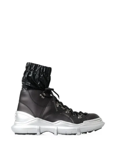 Dolce & Gabbana Nylon Galileo High Top Leather Boots In Black