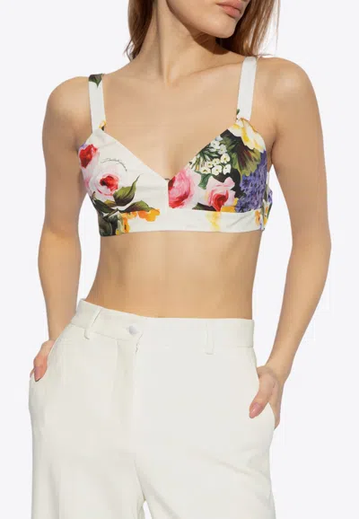 Dolce & Gabbana Garden Print Bralette Top In White