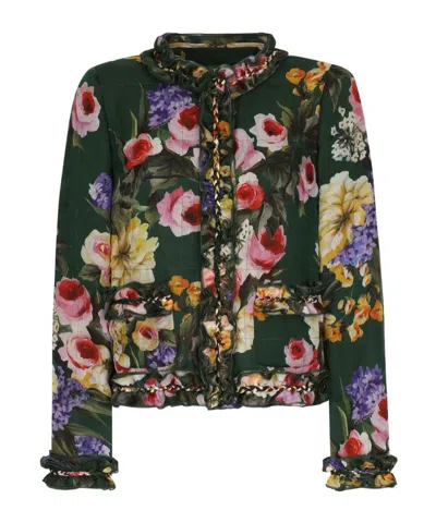 Dolce & Gabbana Garden-print Chiffon Jacket In Green
