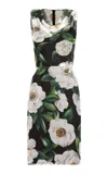 Dolce & Gabbana Women Gardenia Print Silk Chiffon Sheath Dress In Black