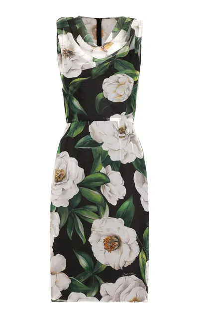 DOLCE & GABBANA GARDENIA FLORAL-PRINT SILK DRESS